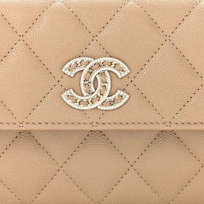 Chanel Caviar Quilted Crystal CC Large Gusset Flap Wallet Beige 9 of 12