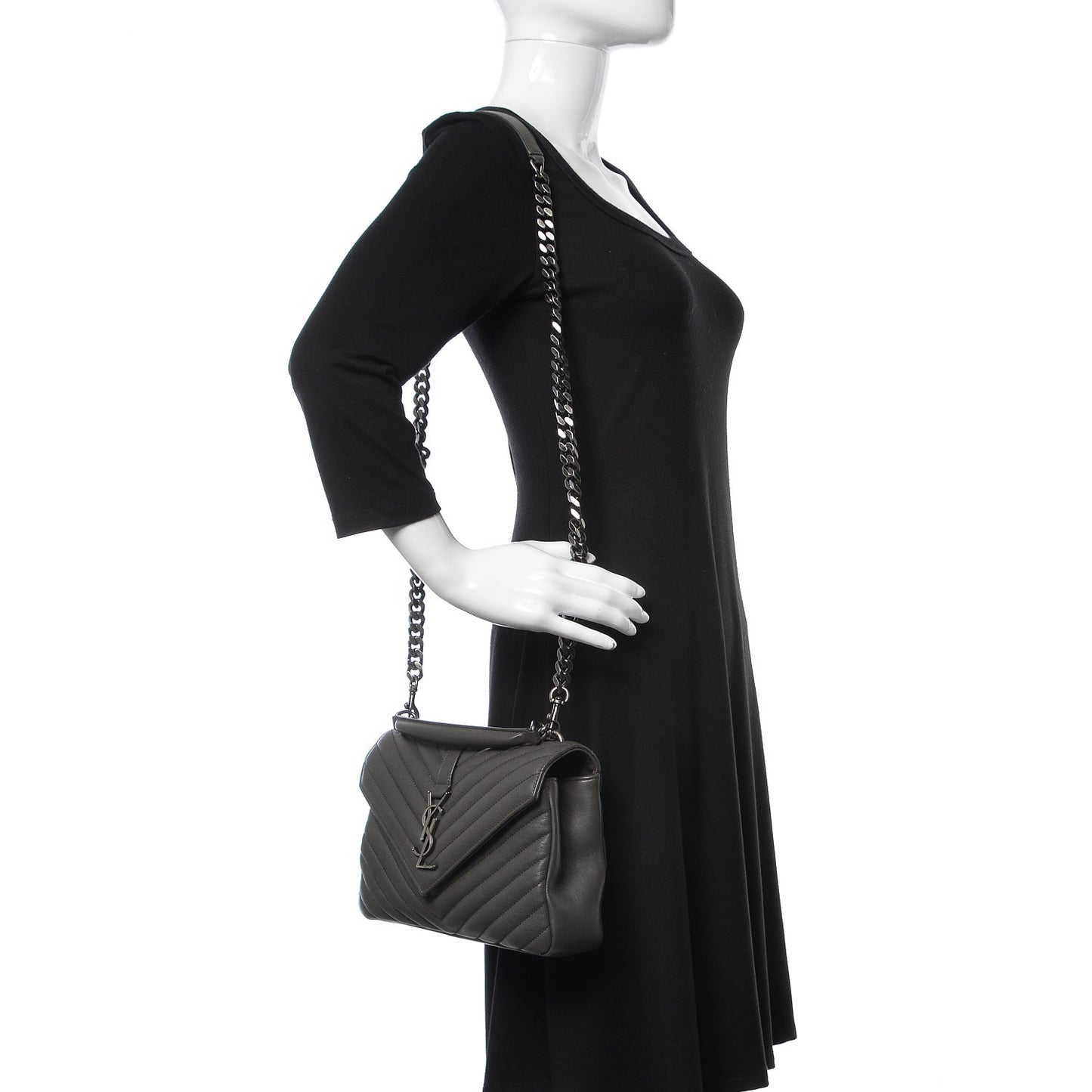 Sheepskin Matelasse Chevron Monogram Medium College Bag Asphalt