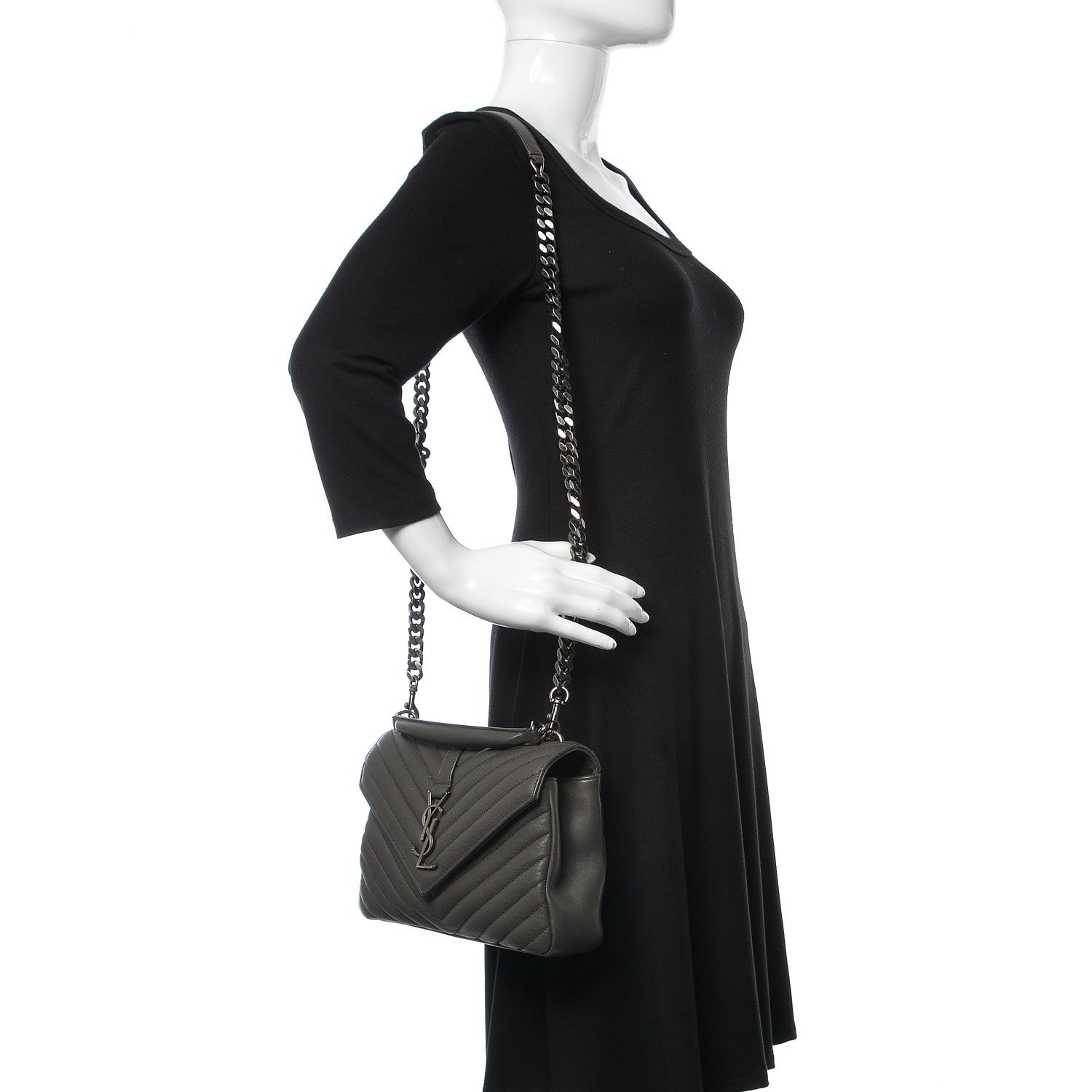 Saint Laurent Sheepskin Matelasse Chevron Monogram Medium College Bag Asphalt 2 of 10