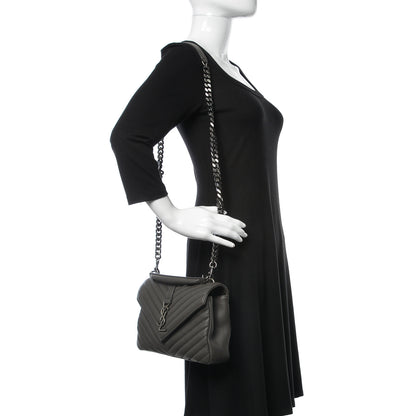 Saint Laurent Sheepskin Matelasse Chevron Monogram Medium College Bag Asphalt 2 of 10