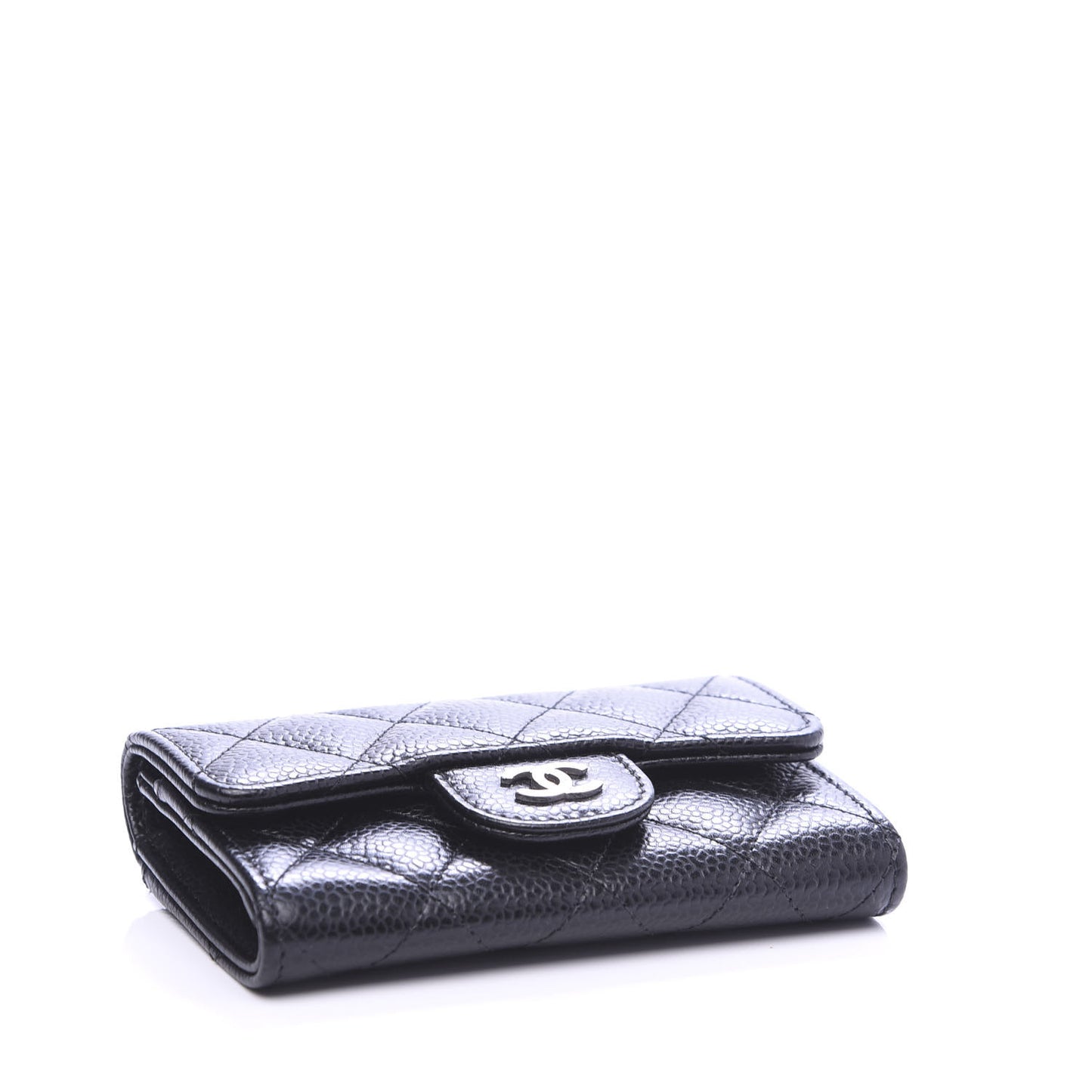Caviar Quilted Flap Card Holder Wallet Black