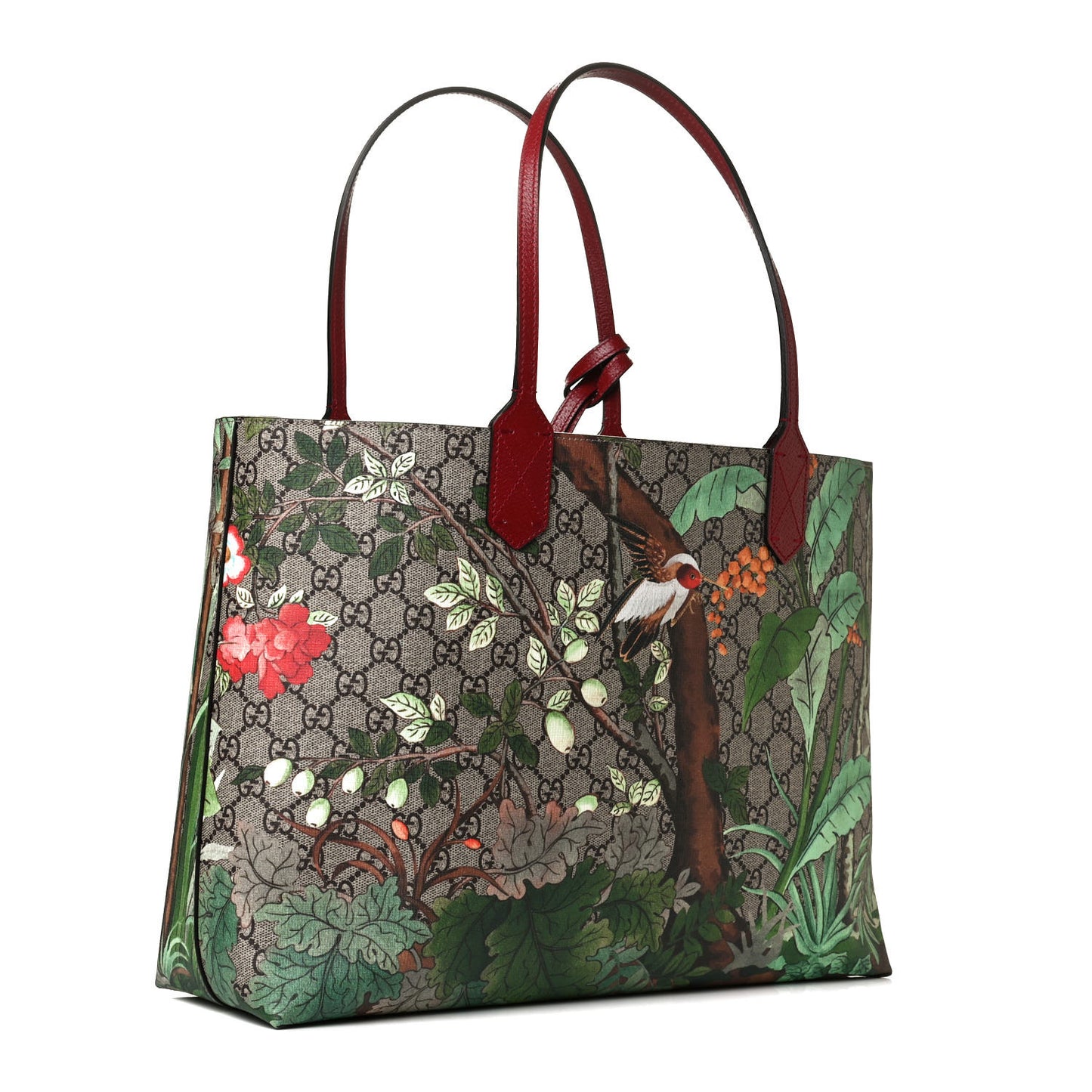 GG Supreme Monogram Tian Medium Shopping Tote Beige Multicolor Red