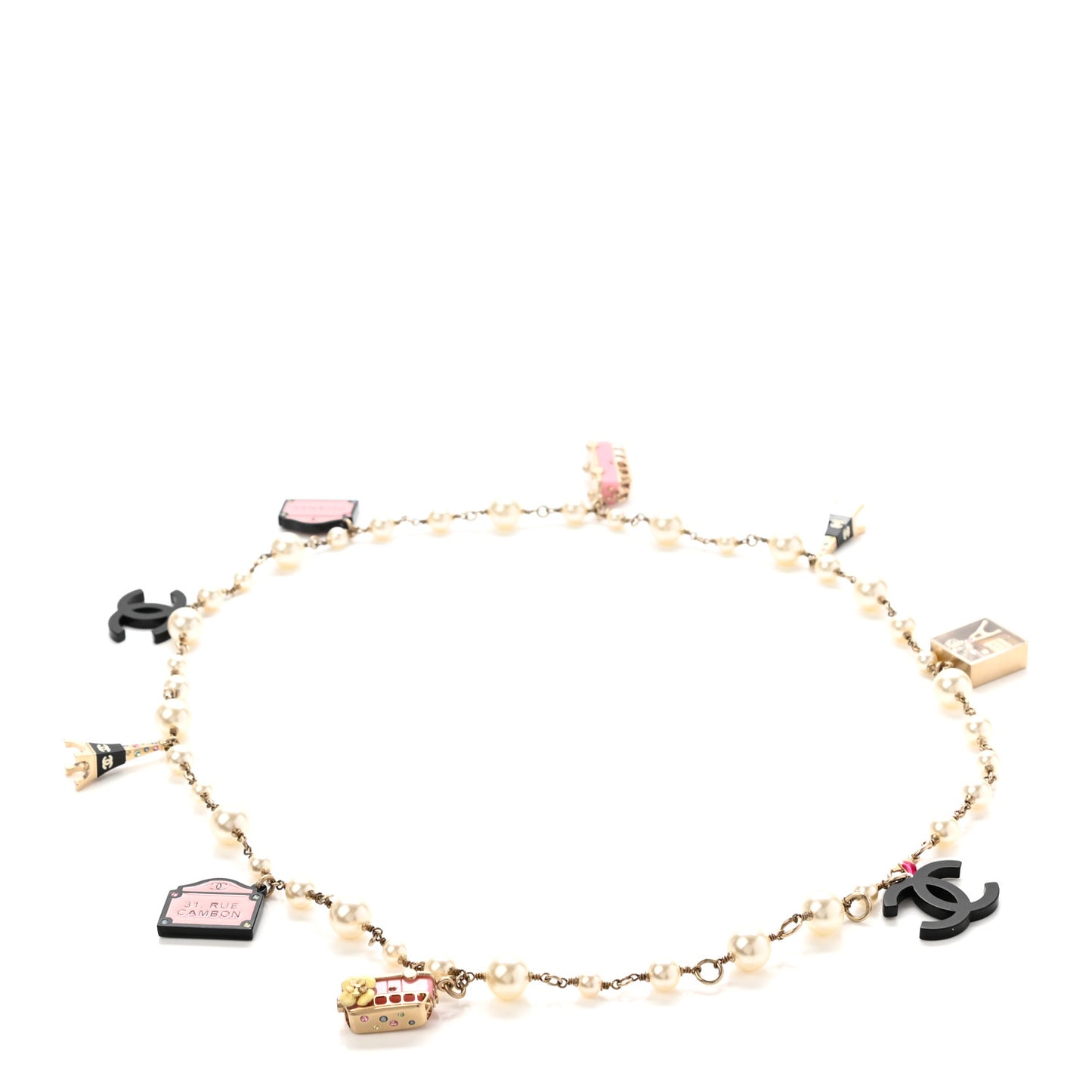 Pearl Resin Crystal CC Charm Necklace Gold Pink Black
