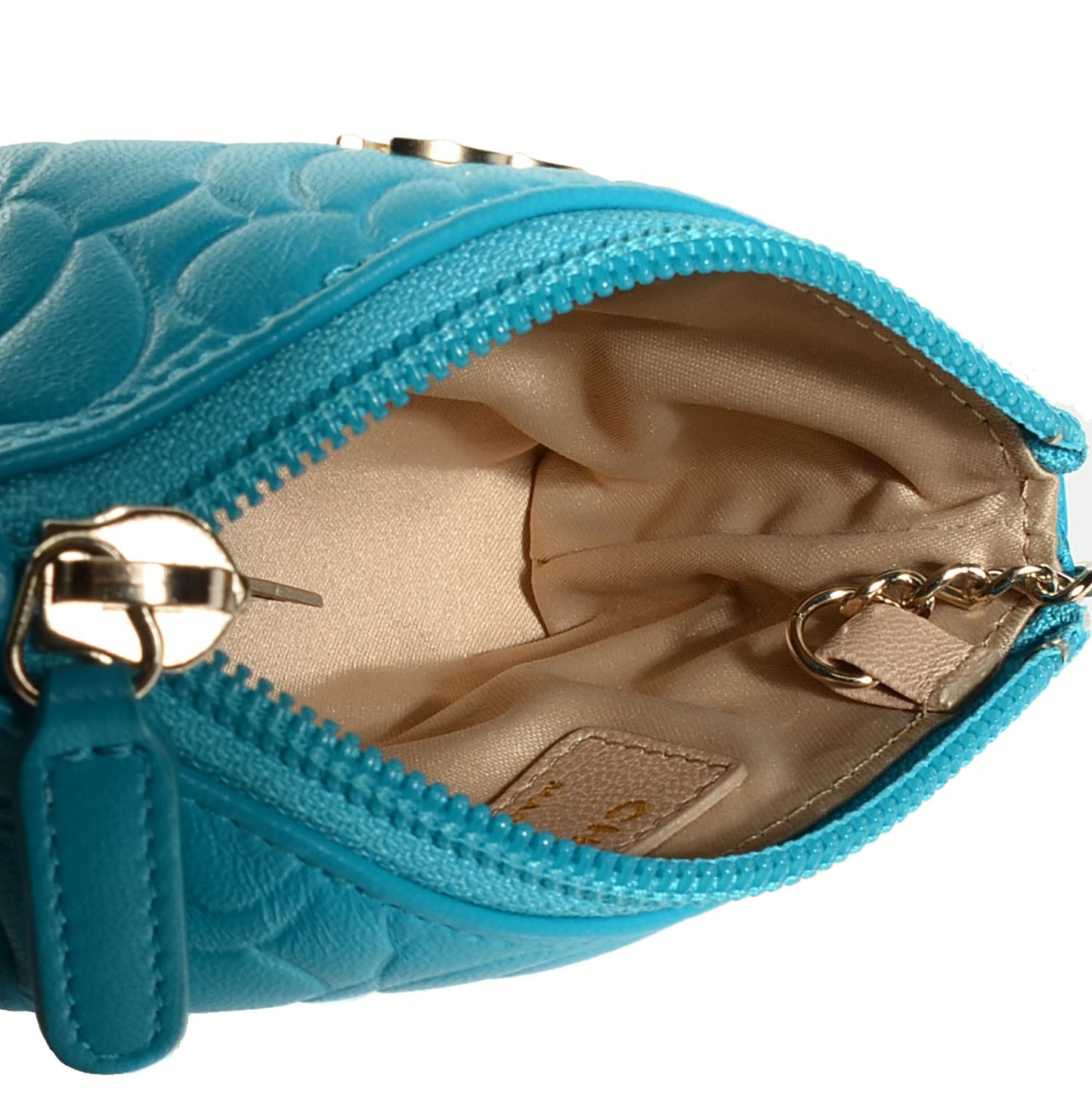 Lambskin Camellia Embossed Key Holder Case Turquoise