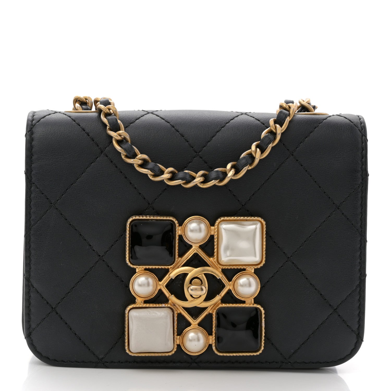 Chanel Calfskin Quilted Crystal Pearl Mini Flap Bag Black 1 of 11