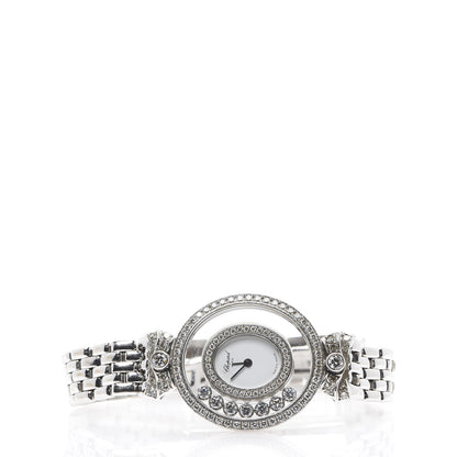 Chopard 18K White Gold Diamond Pave Bezel 24mm Happy Diamonds Oval Bow Tie Quartz Watch 2 of 6