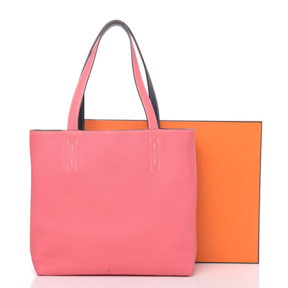 Hermes Taurillon Clemence Double Sens 30 Reversible Tote Bleu Nuit Rose Azalee 15 of 15