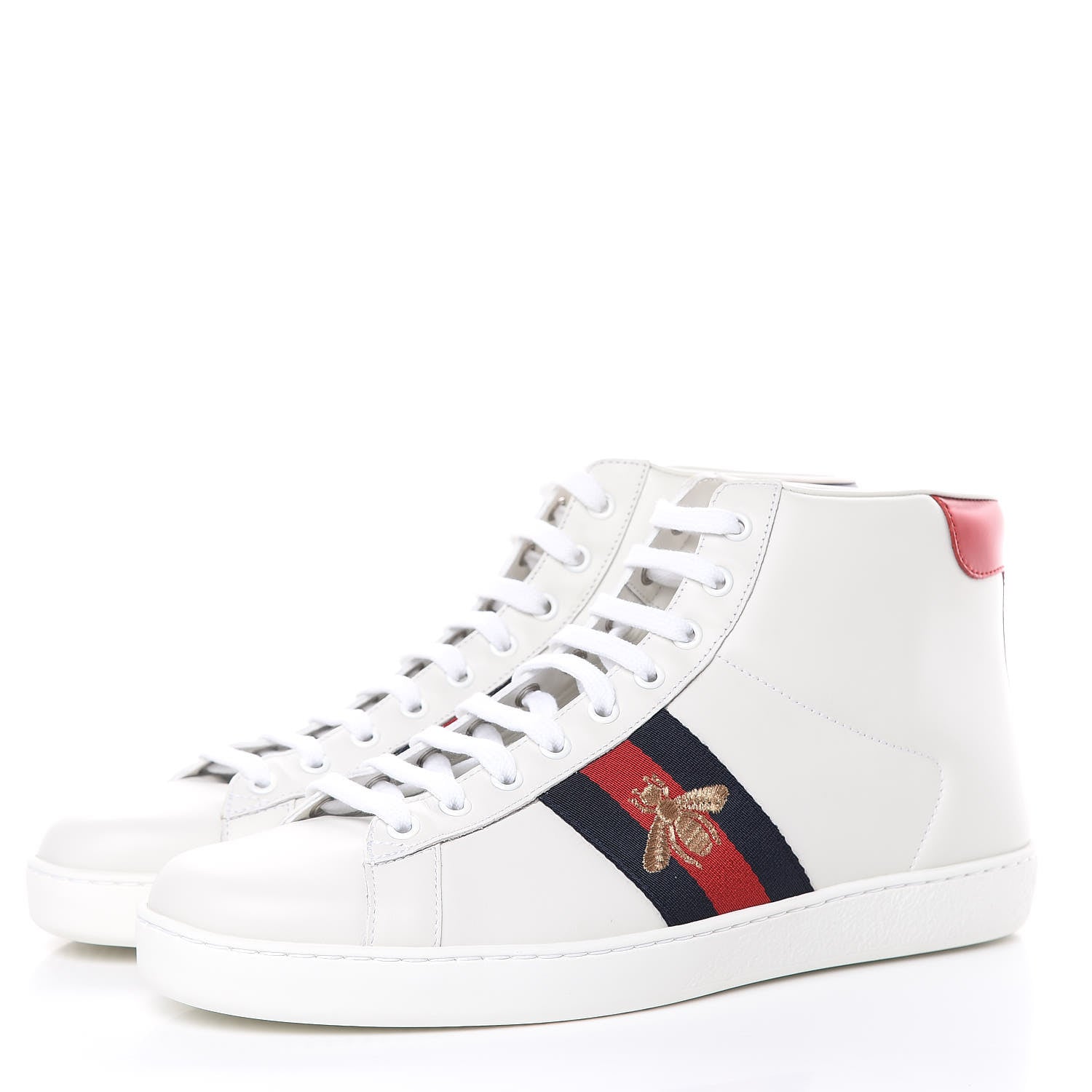 Gucci Calfskin Miro Soft Web Bee Embroidered Mens Ace High Top Sneakers 9 White 3 of 9