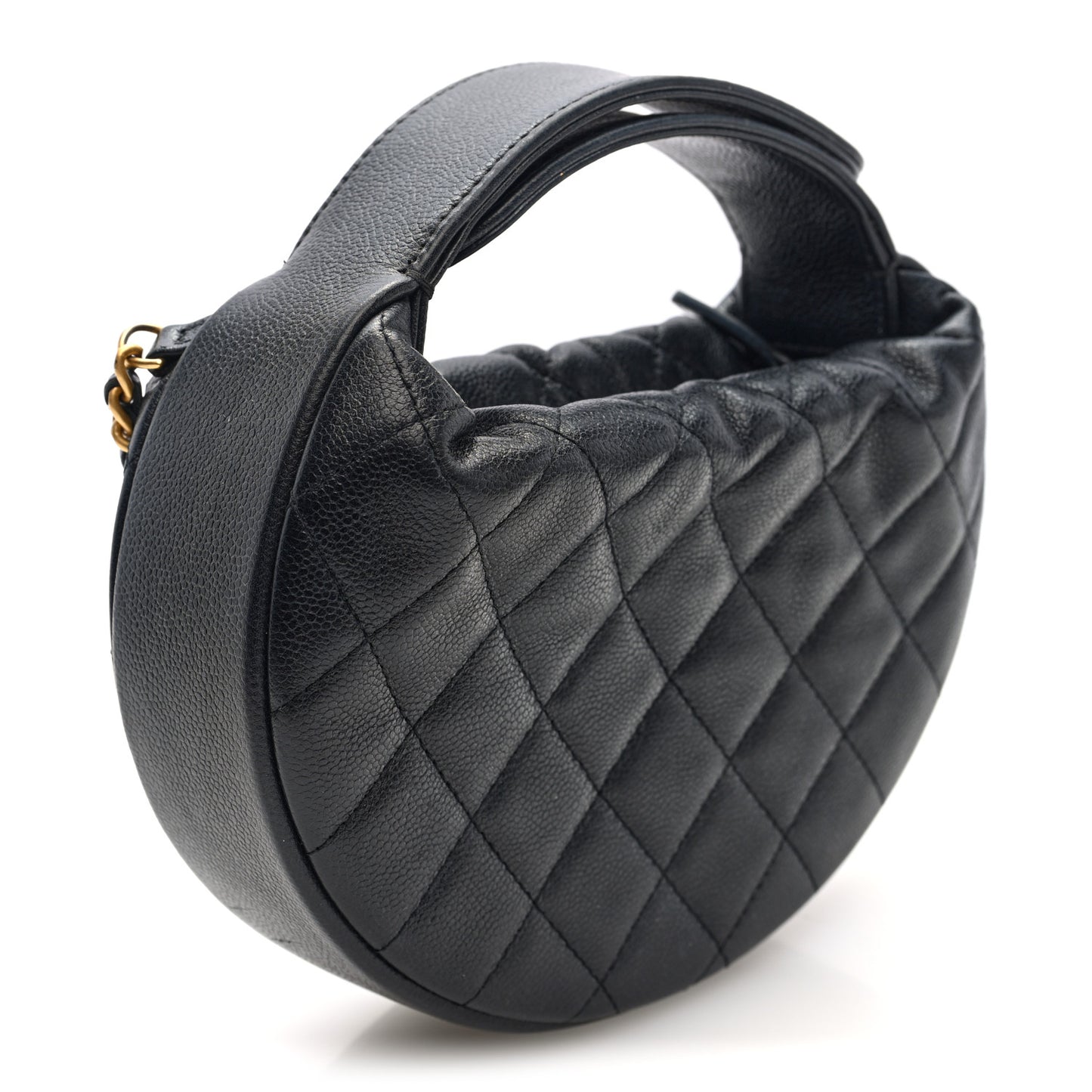 Grained Calfskin Quilted Pearl Pouch Hobo Black
