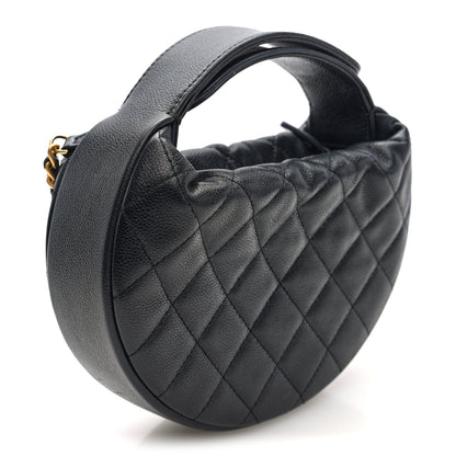 Chanel Grained Calfskin Quilted Pearl Pouch Hobo Black 3 of 9