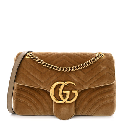 Gucci Velvet Matelasse Medium GG Marmont Shoulder Bag Taupe 1 of 12