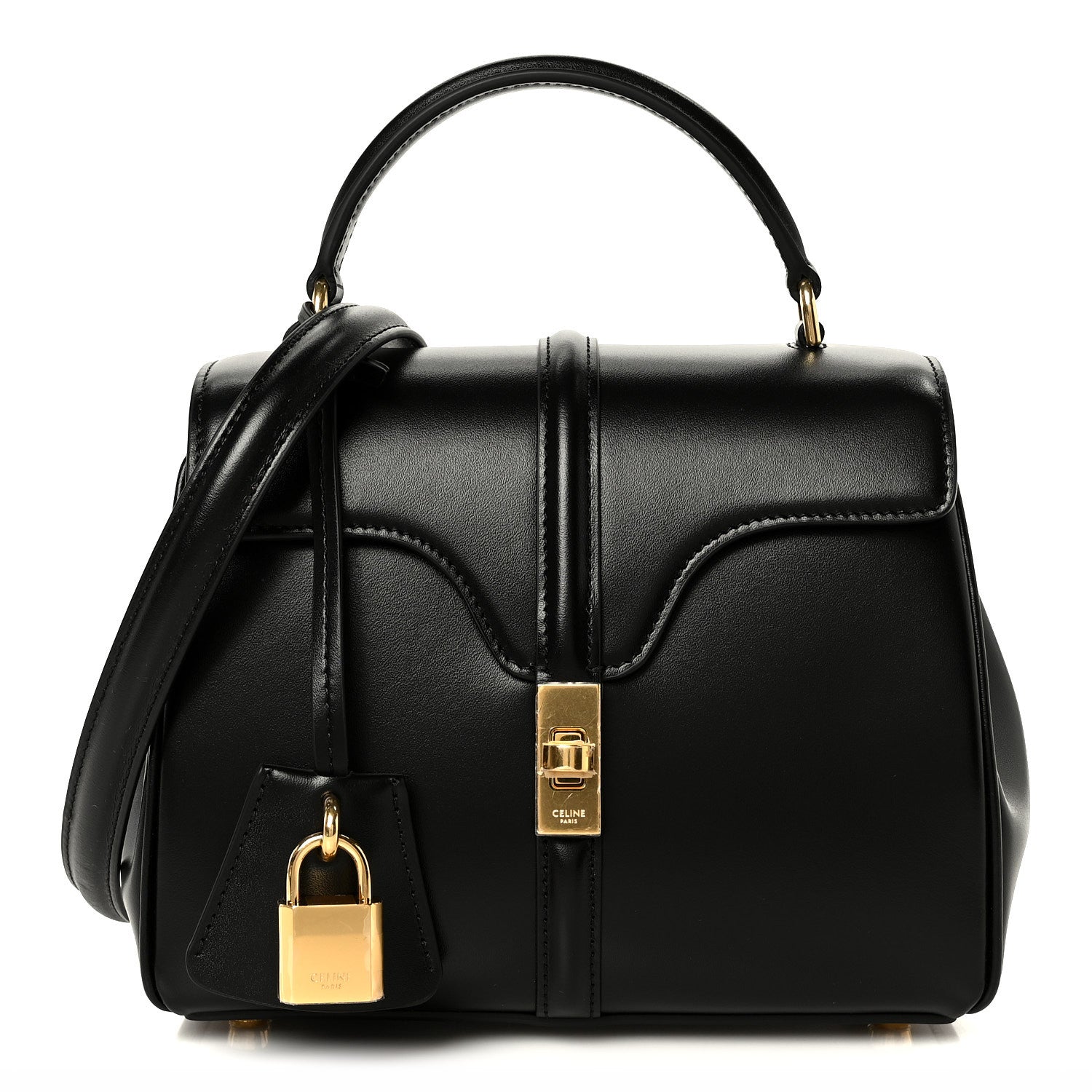 Celine Satinated Calfskin Mini 16 Top Handle Bag Black 1 of 10