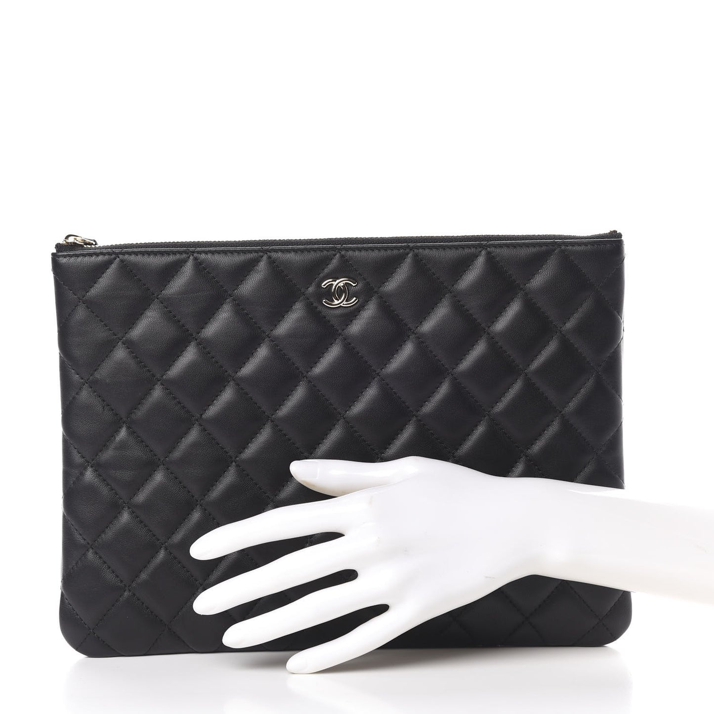 Lambskin Quilted Medium Cosmetic Case Black