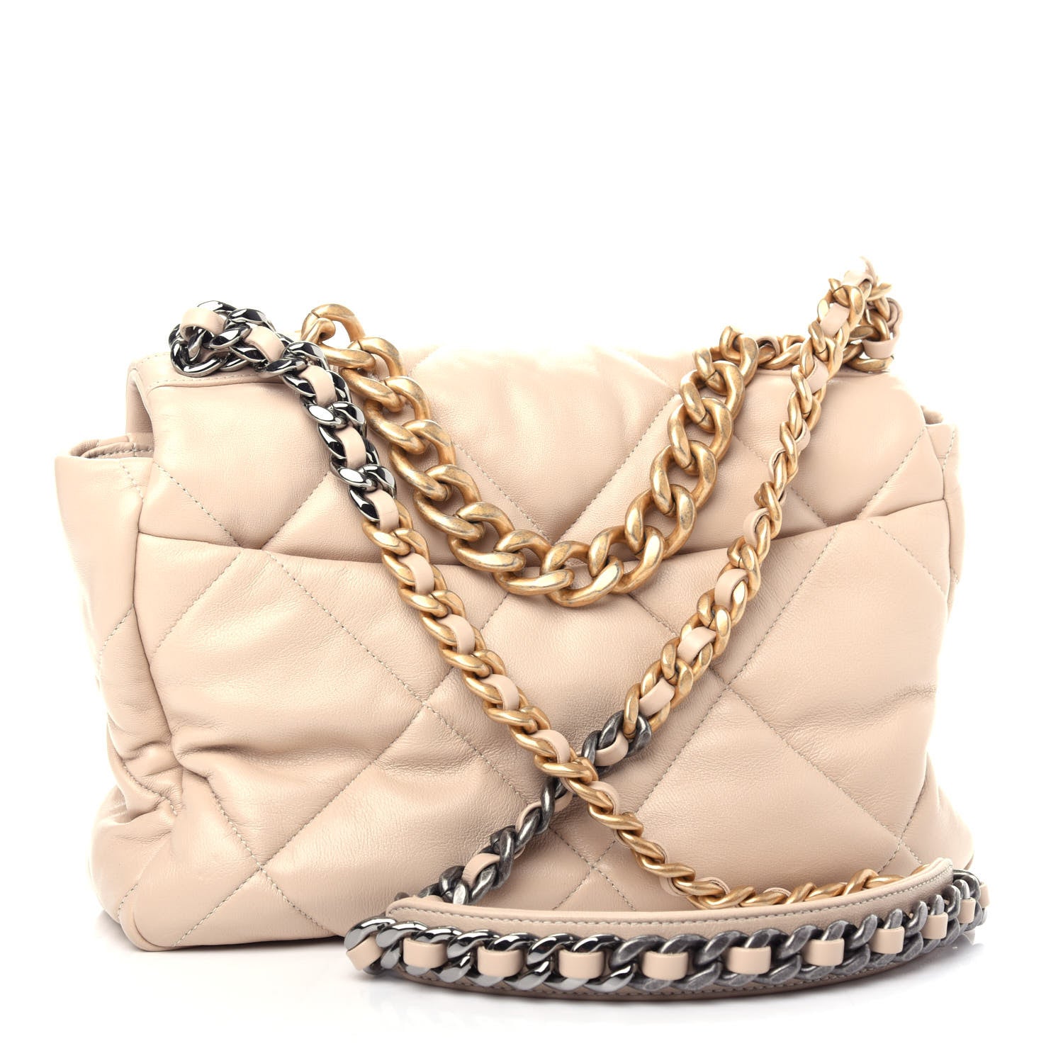 Chanel Lambskin Quilted Large Chanel 19 Flap Light Beige 3 of 10