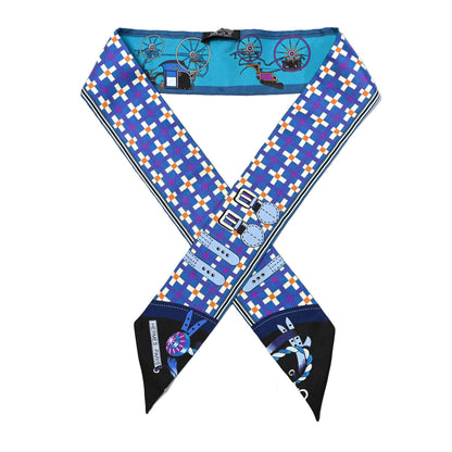 Hermes Silk Voitures Nouvelles Twilly Bleu Roy Canard Black 1 of 4