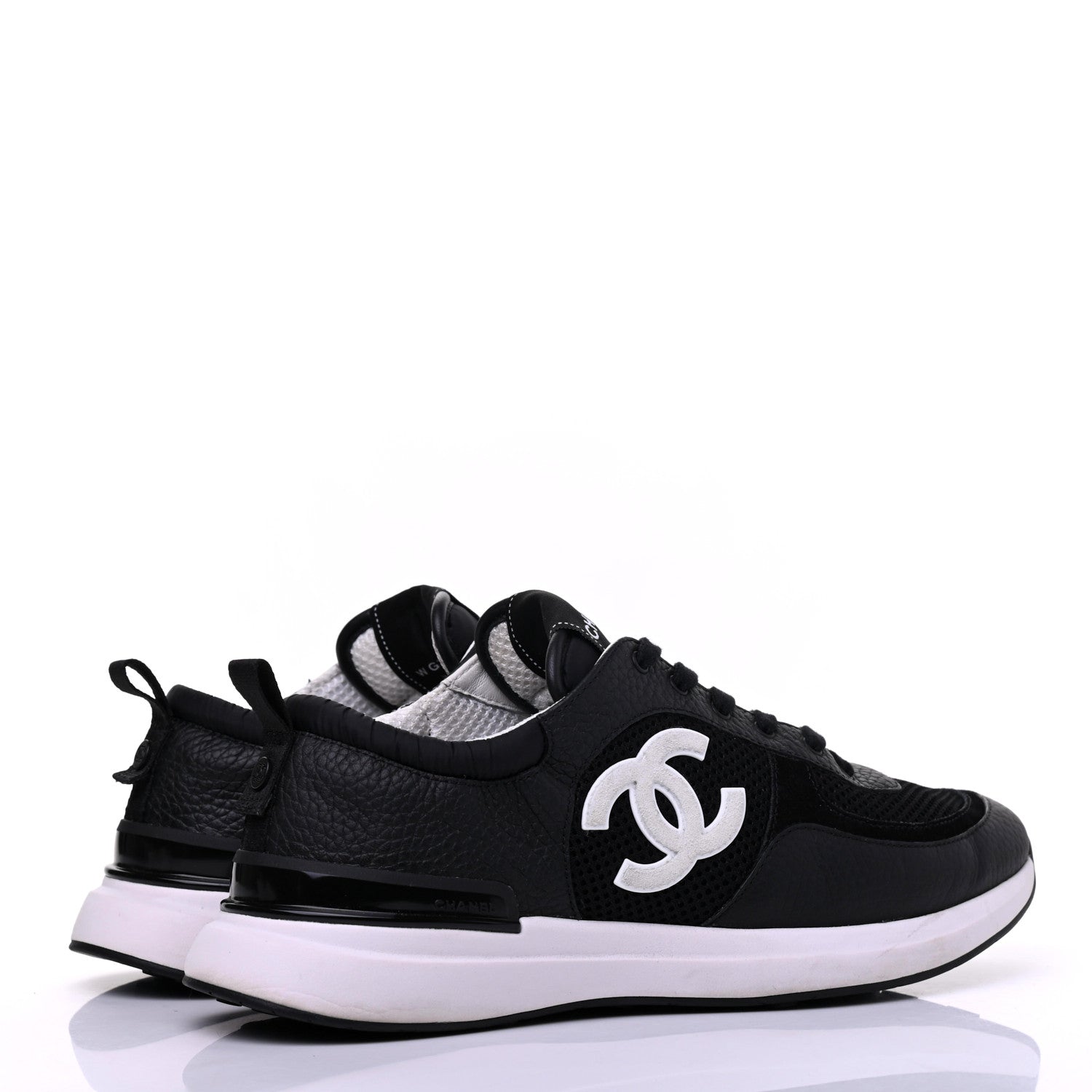 Chanel Calfskin Mesh Lycra Suede Womens Logo Sneakers 41.5 Black 4 of 16