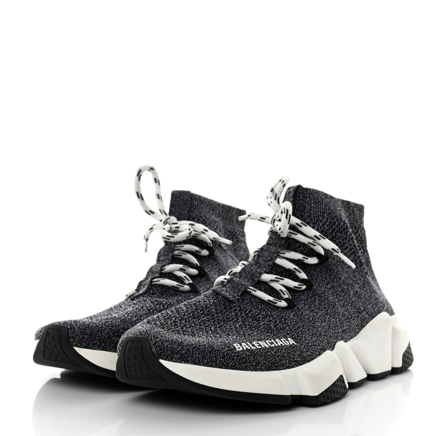 Chine Knit Bi-Color Sole Womens Speed Lace Up Sneakers 40 Black White