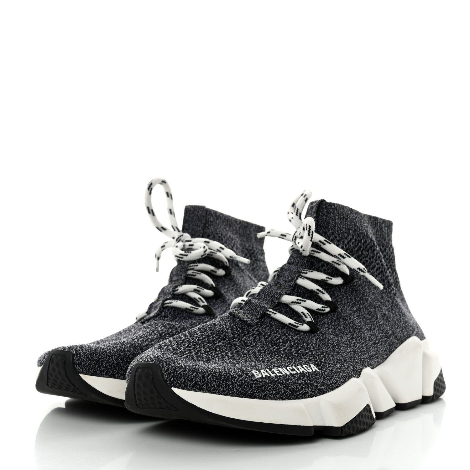 Balenciaga Chine Knit Bi-Color Sole Womens Speed Lace Up Sneakers 40 Black White 5 of 8