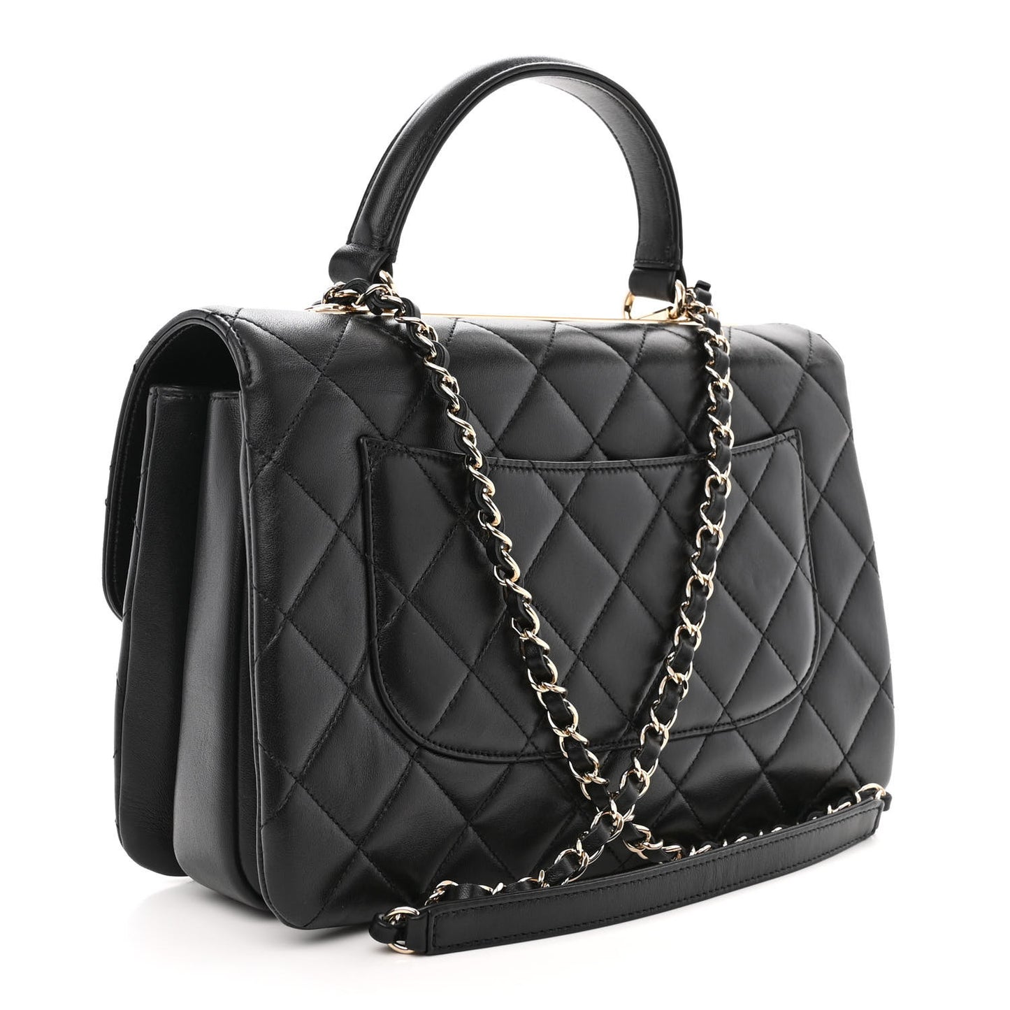 Lambskin Quilted Medium Trendy CC Flap Dual Handle Bag Black