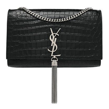 Saint Laurent Calfskin Crocodile Embossed Medium Classic Monogram Kate Tassel Satchel Black 1 of 15