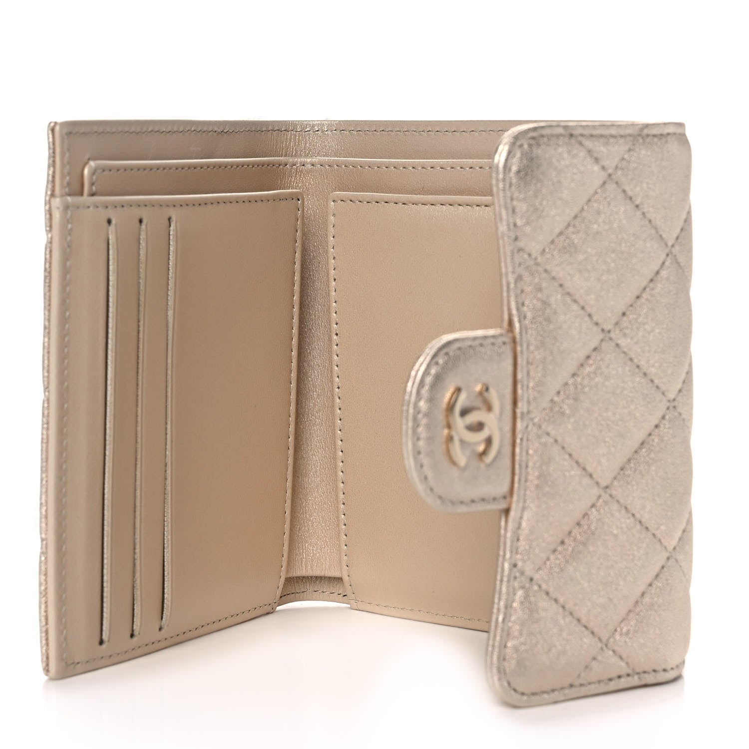 Chanel Metallic Lambskin Quilted Compact Flap Wallet Gold 5 of 12