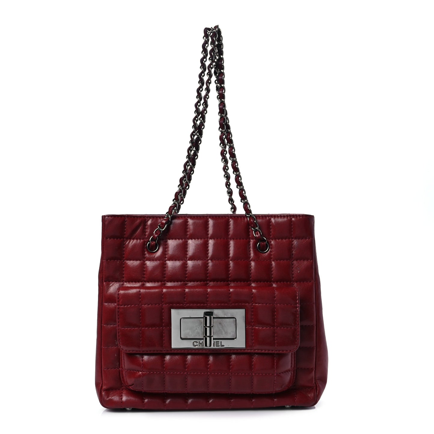Lambskin Quilted Chocolate Bar Mademoiselle Shoulder Bag Red