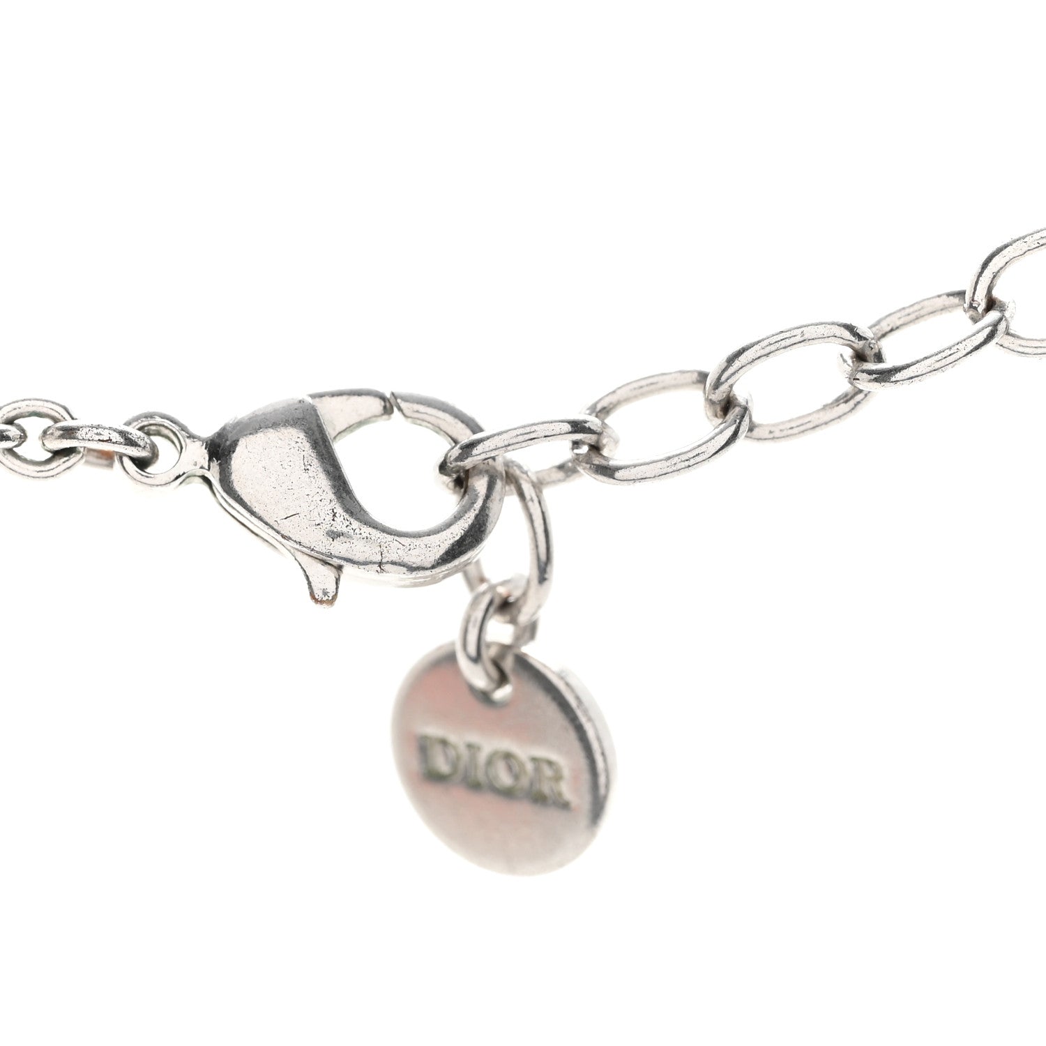 Christian Dior Metal Crystal CD Lock Necklace Silver 1836231