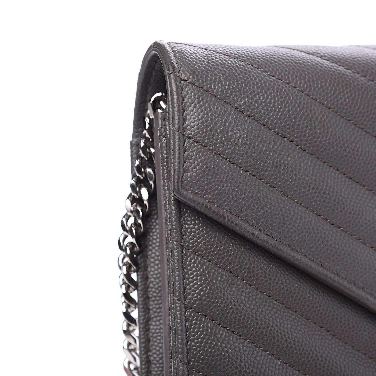 Saint Laurent Grain De Poudre Matelasse Chevron Monogram Chain Wallet Fog 10 of 12