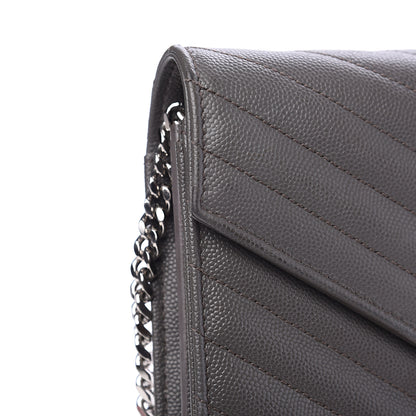 Saint Laurent Grain De Poudre Matelasse Chevron Monogram Chain Wallet Fog 10 of 12