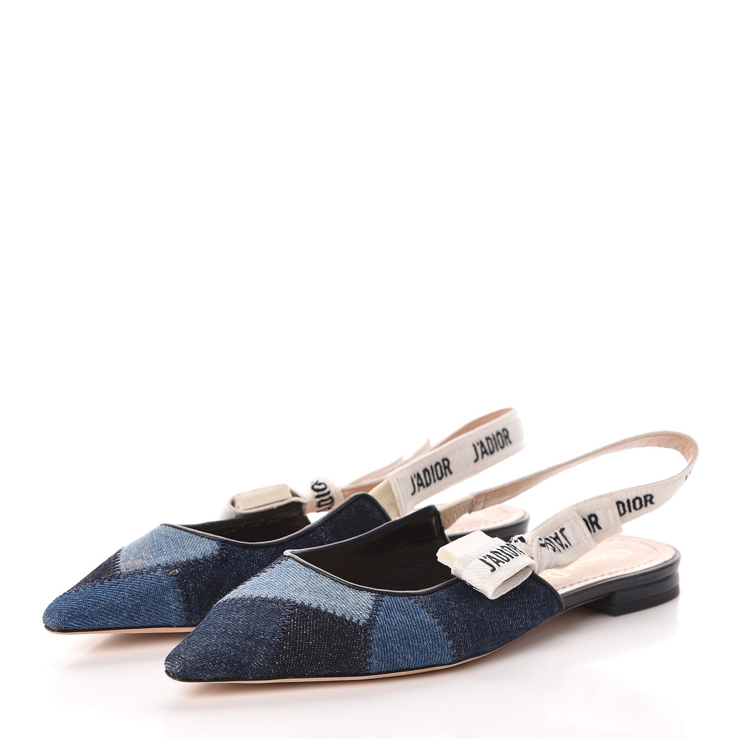 Denim Ribbon Patchwork J'Adior Slingback Ballet Flats 36 Deep Blue
