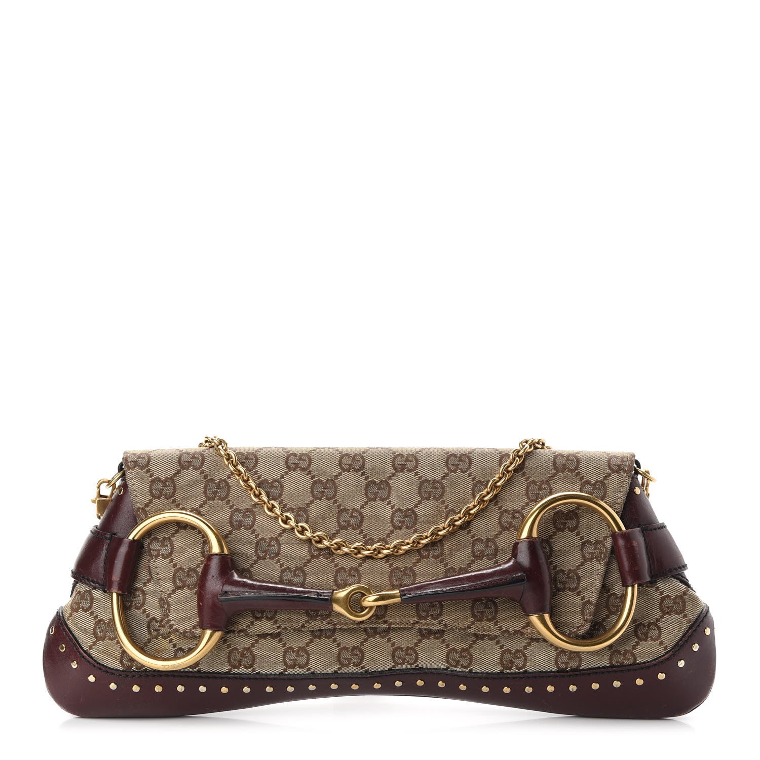 Gucci Monogram Studded Horsebit Clutch Bordeaux 1 of 12