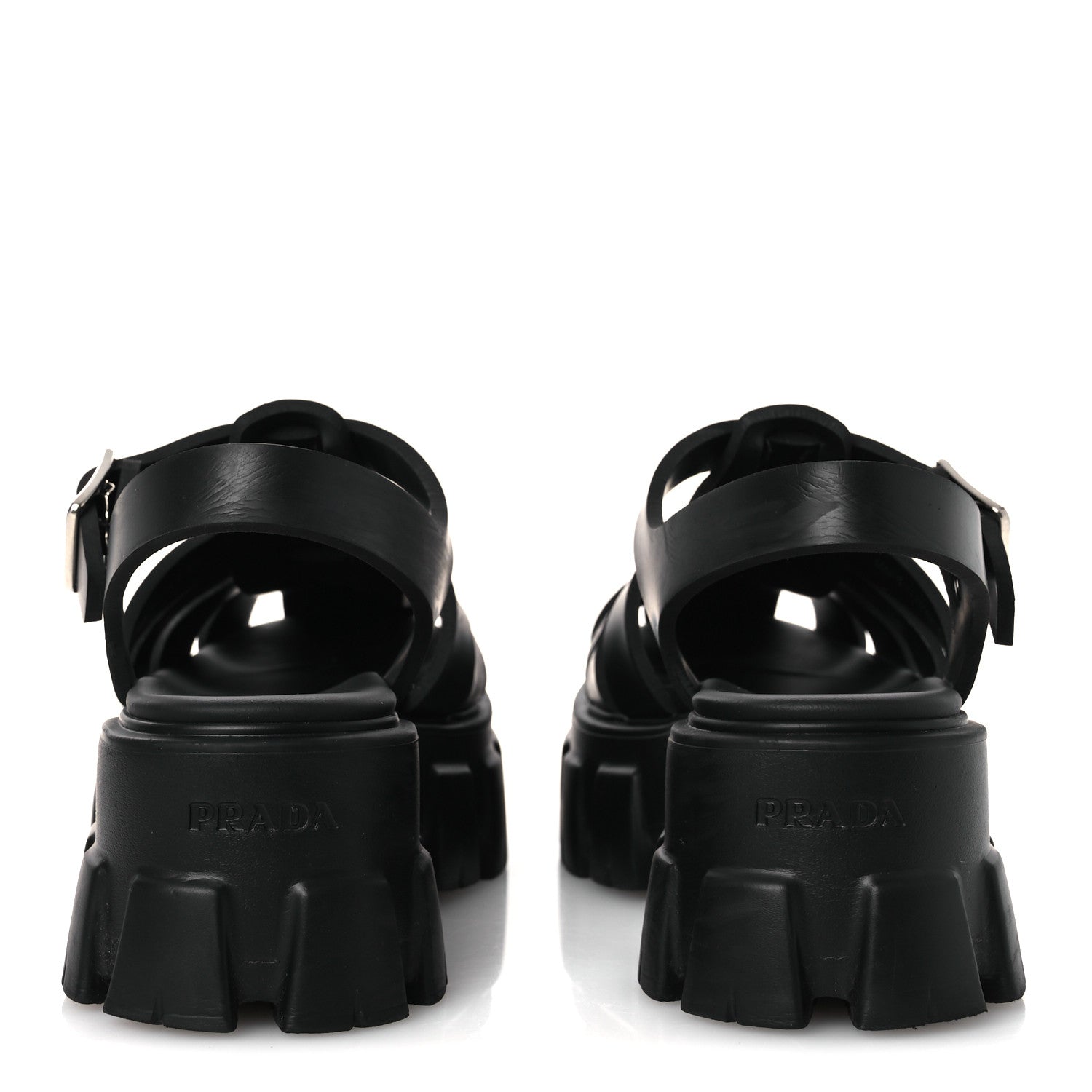 Prada Foam Rubber Triangle Logo Monolith 55mm Cage Sandals 36 Black 6 of 15