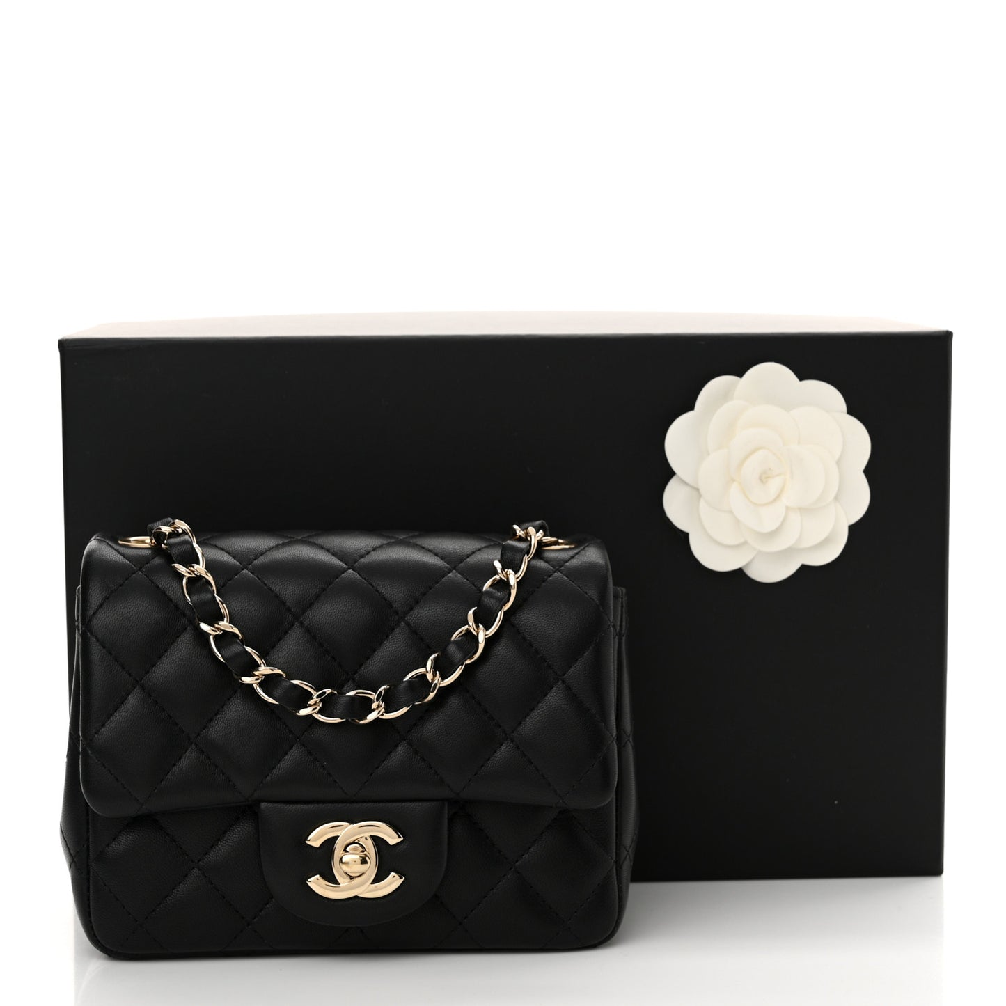 Lambskin Quilted Mini Square Flap Black