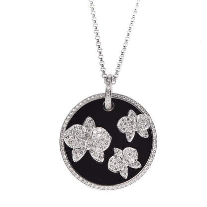Cartier 18K White Gold Diamond Black Onyx Caresse D'Orchidees Par Cartier Round Pendant Necklace 4 of 7
