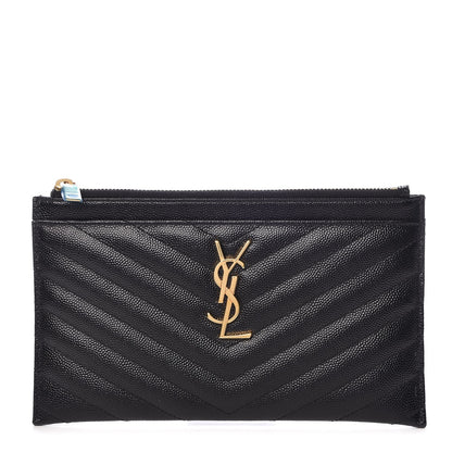 Saint Laurent Grain De Poudre Chevron Monogram Bill Pouch Black 1 of 8