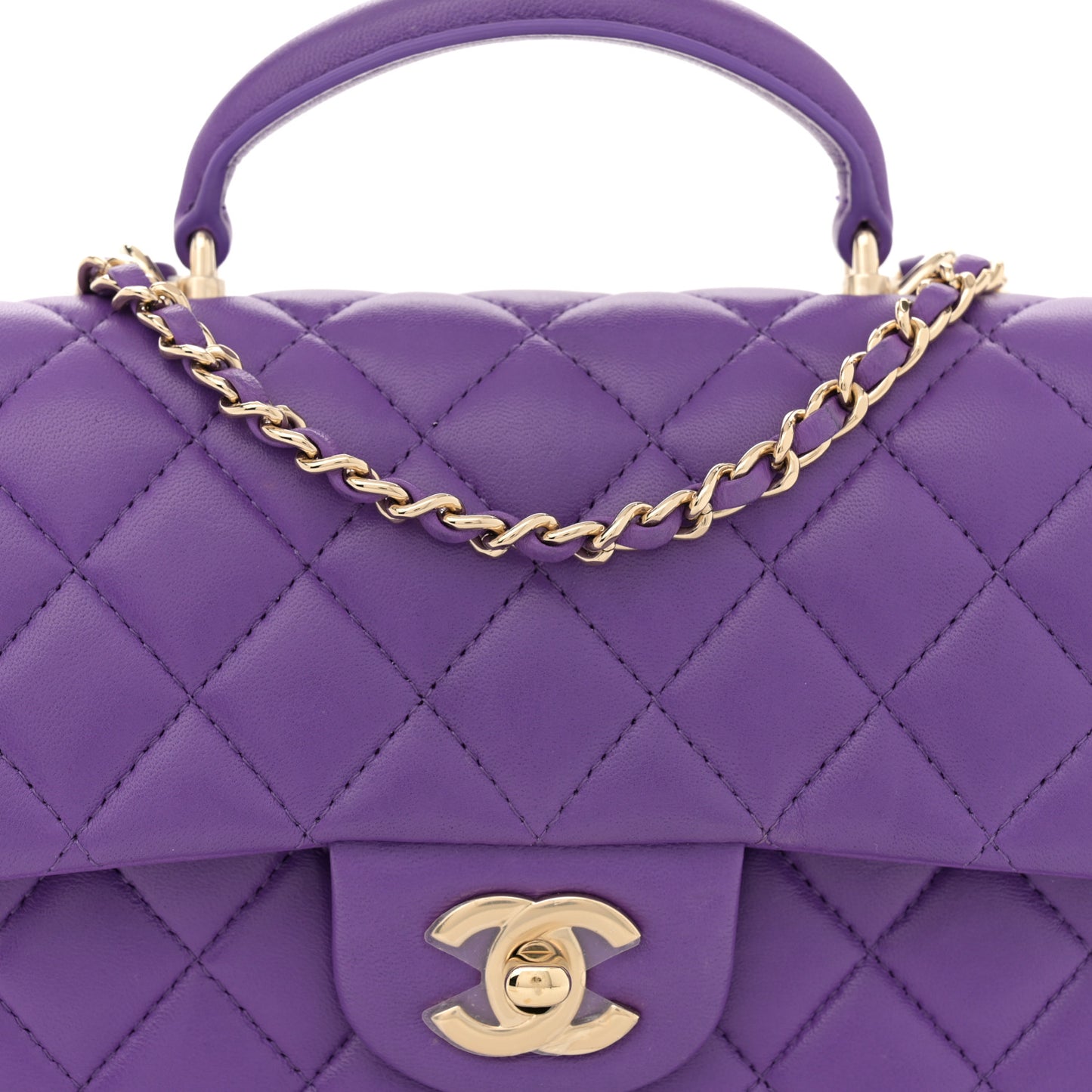 Lambskin Quilted Mini Top Handle Rectangular Flap Dark Purple