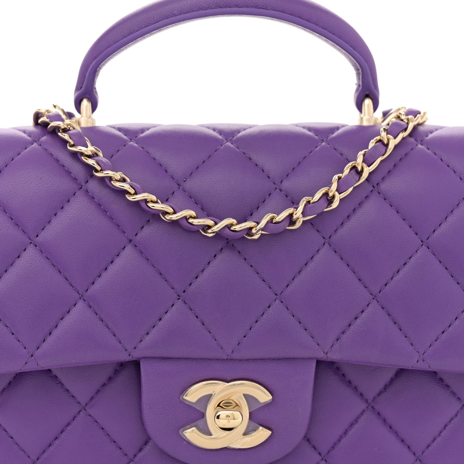 Chanel Lambskin Quilted Mini Top Handle Rectangular Flap Dark Purple 8 of 11