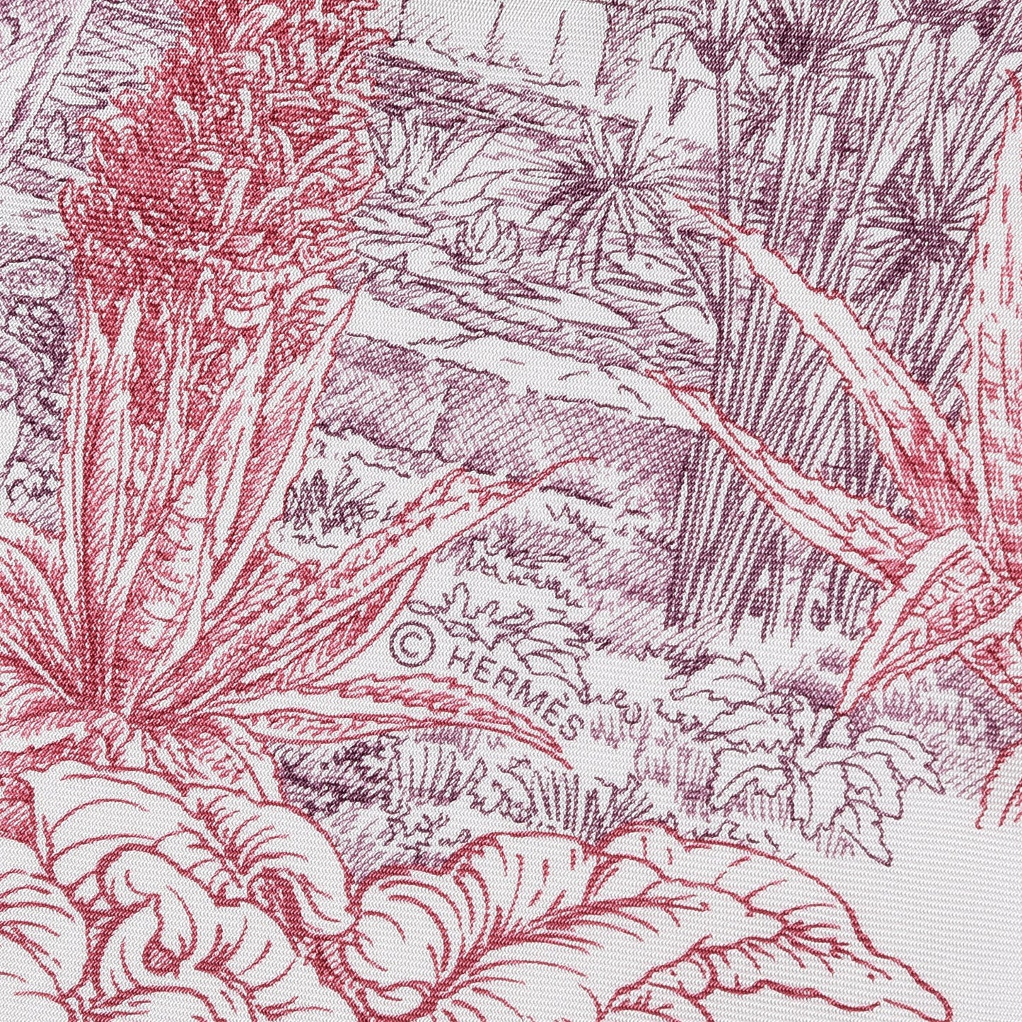 Silk Le Jardin de Leila Scarf 90 Blanc Framboise Prune