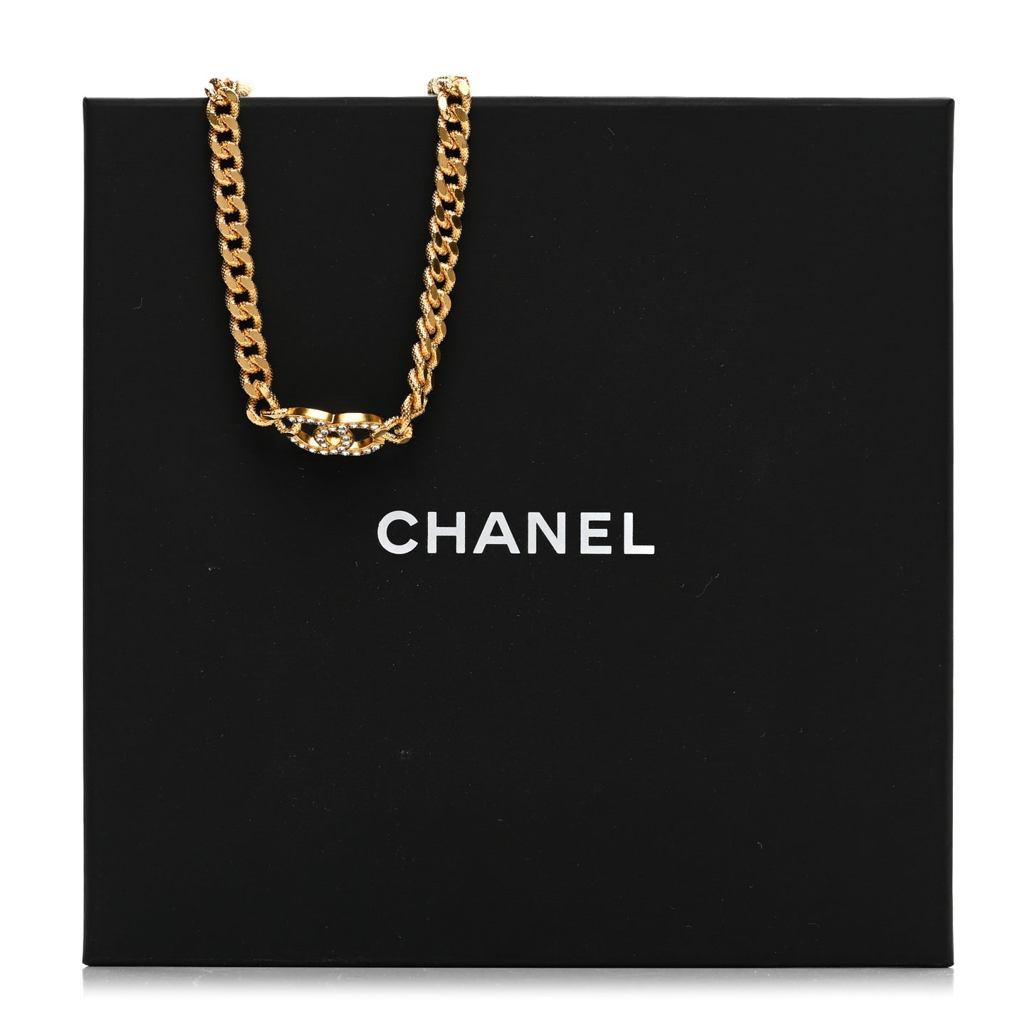 Crystal Chain Link CC Choker Necklace Gold
