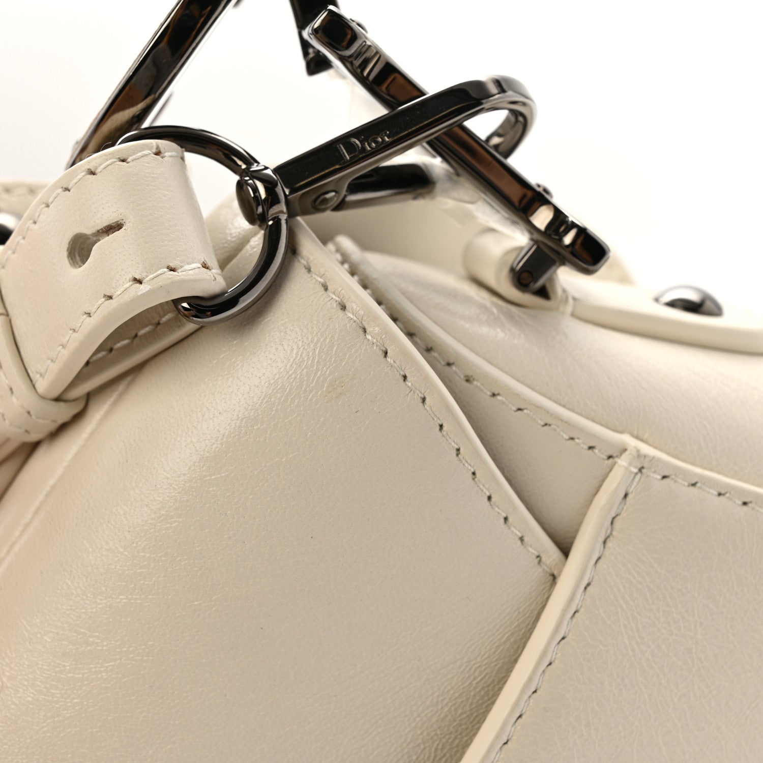 Christian Dior Crinkled Patent Lambskin Studded Saddle Bag With Strap Latte 12 of 13