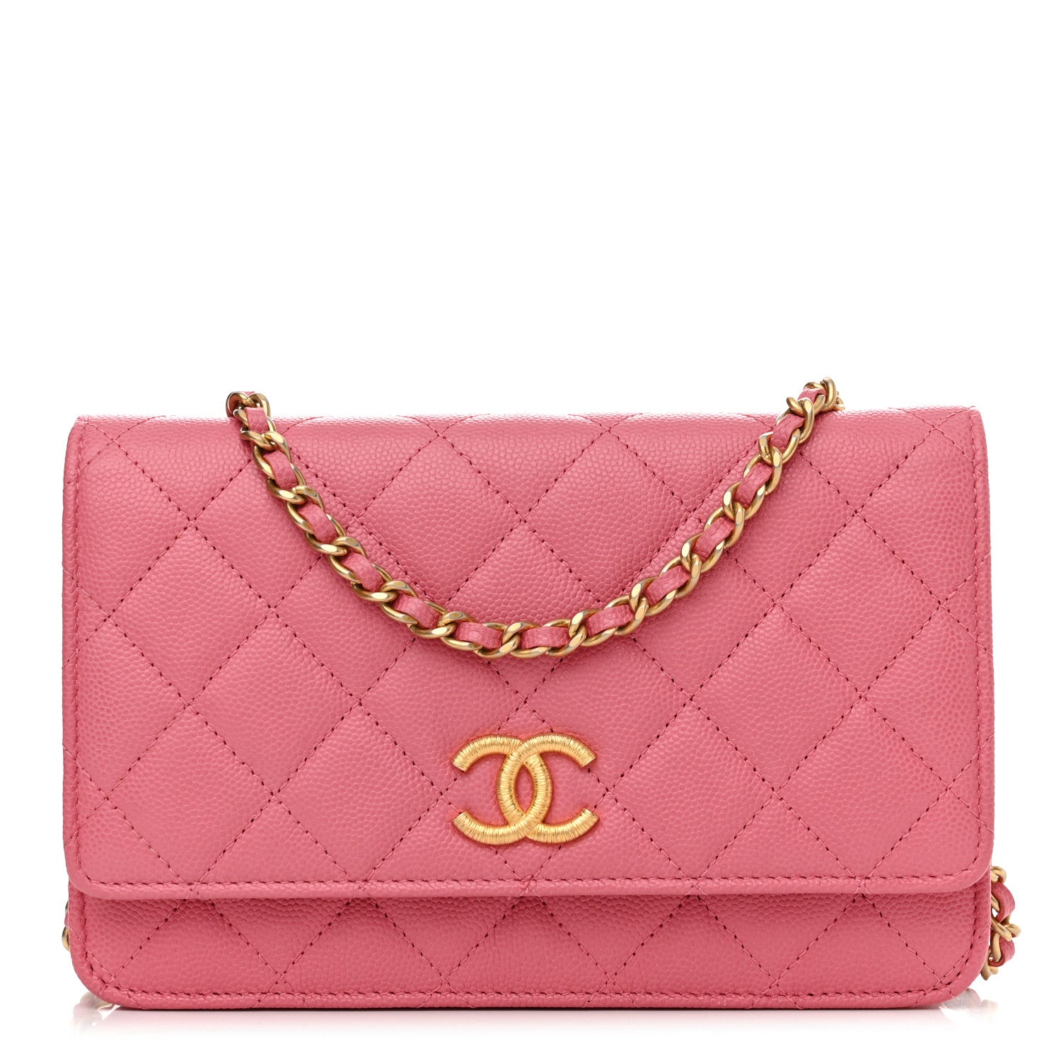 Chanel Caviar Quilted Textured CC Wallet On Chain WOC Pink 1 of 11