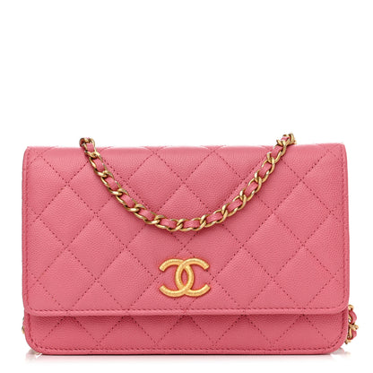 Chanel Caviar Quilted Textured CC Wallet On Chain WOC Pink 1 of 11