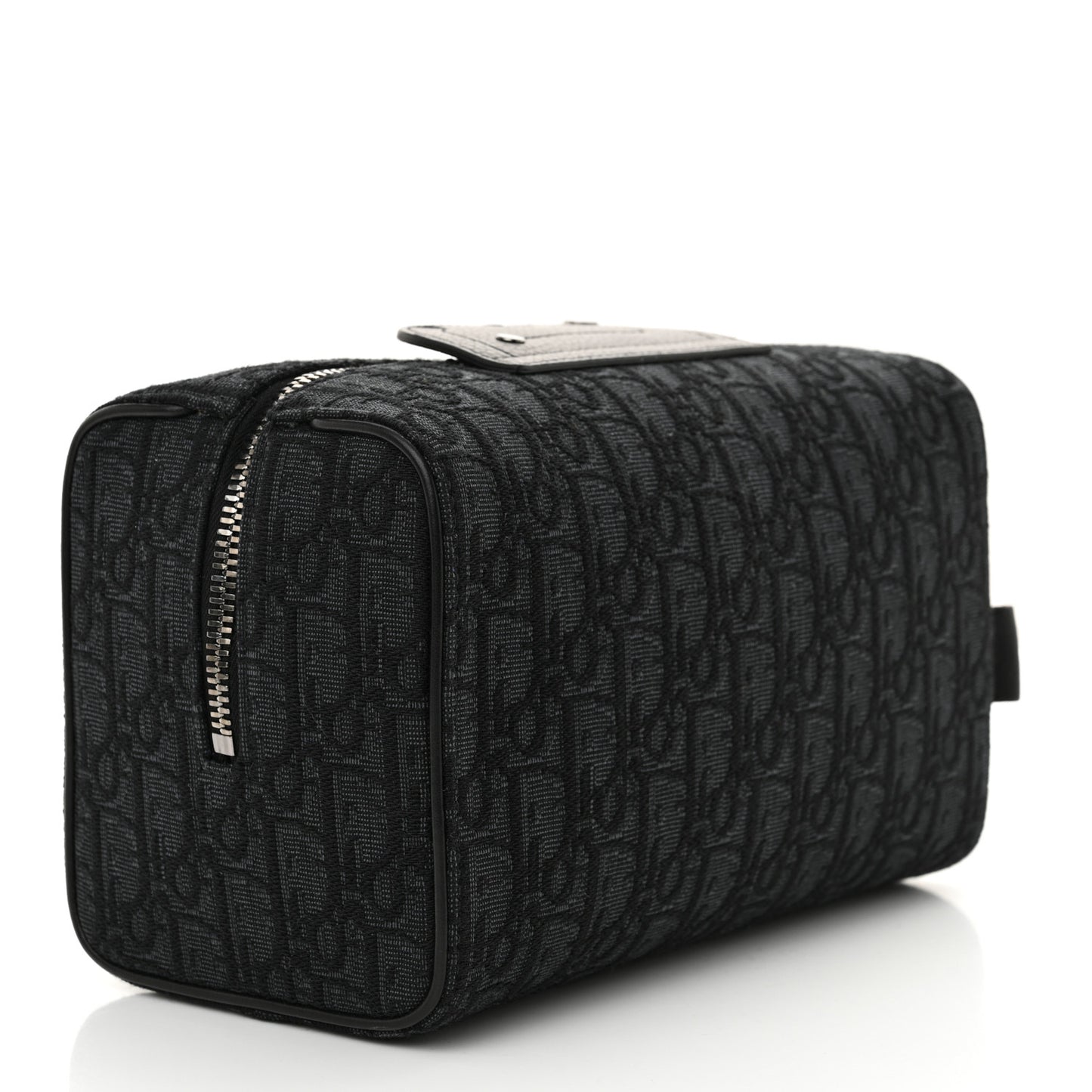 Oblique Jacquard Grained Calfskin Lingot Toiletry Bag Black