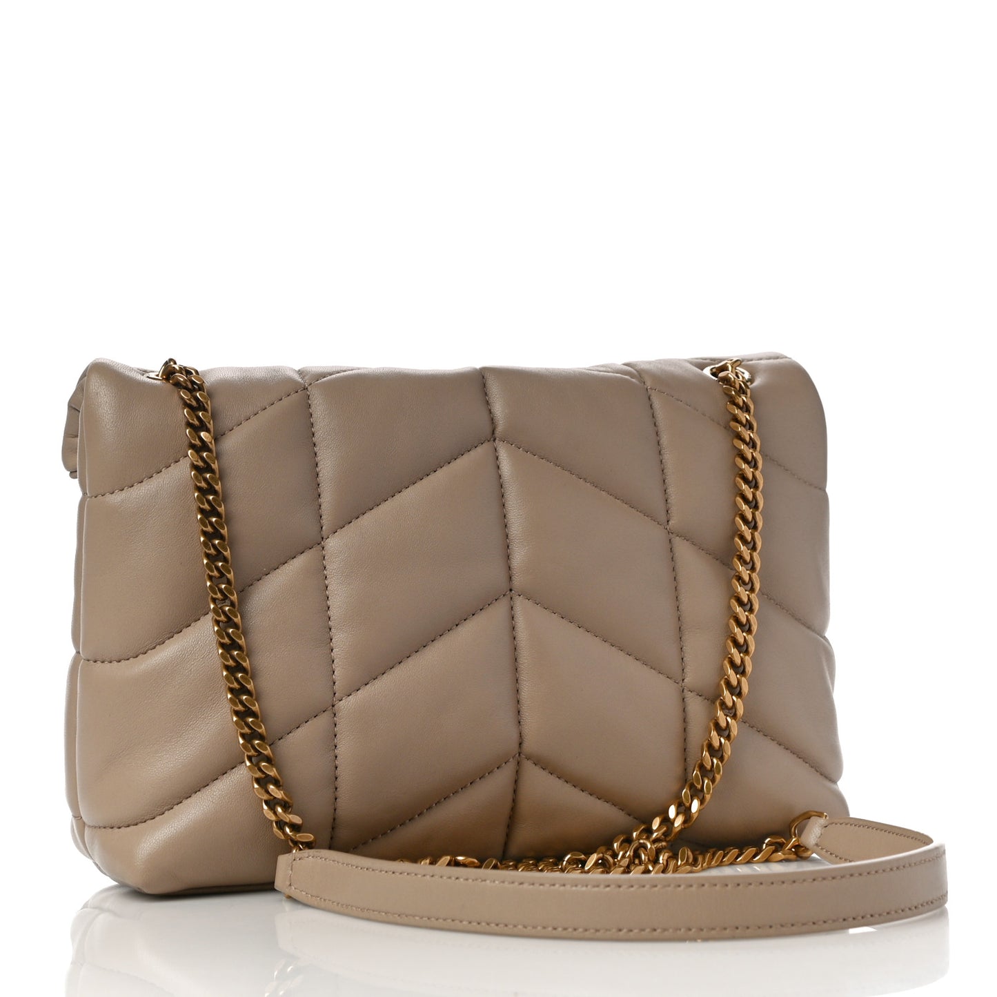 Lambskin Quilted Toy Loulou Puffer Monogram Chain Satchel Dark Beige
