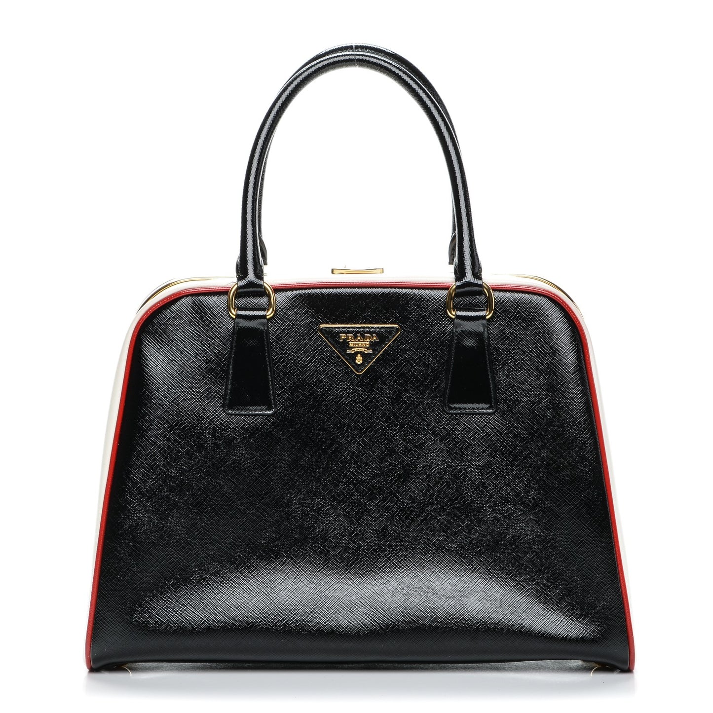 Saffiano Vernice Pyramid Bag Black White Rosso