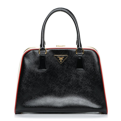 Prada Saffiano Vernice Pyramid Bag Black White Rosso 1 of 7