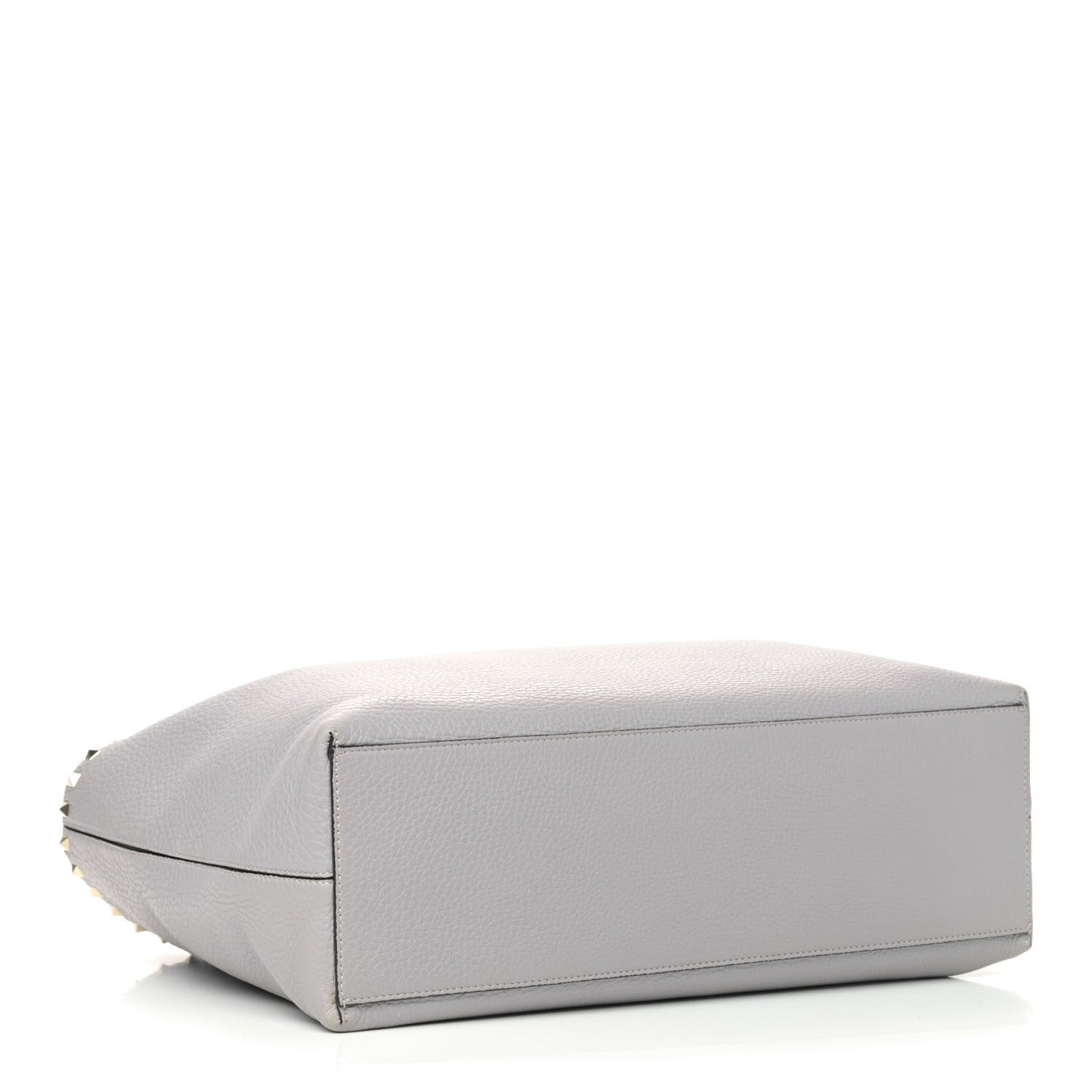 Grained Calfskin Rockstud Shoulder Tote Pastel Grey