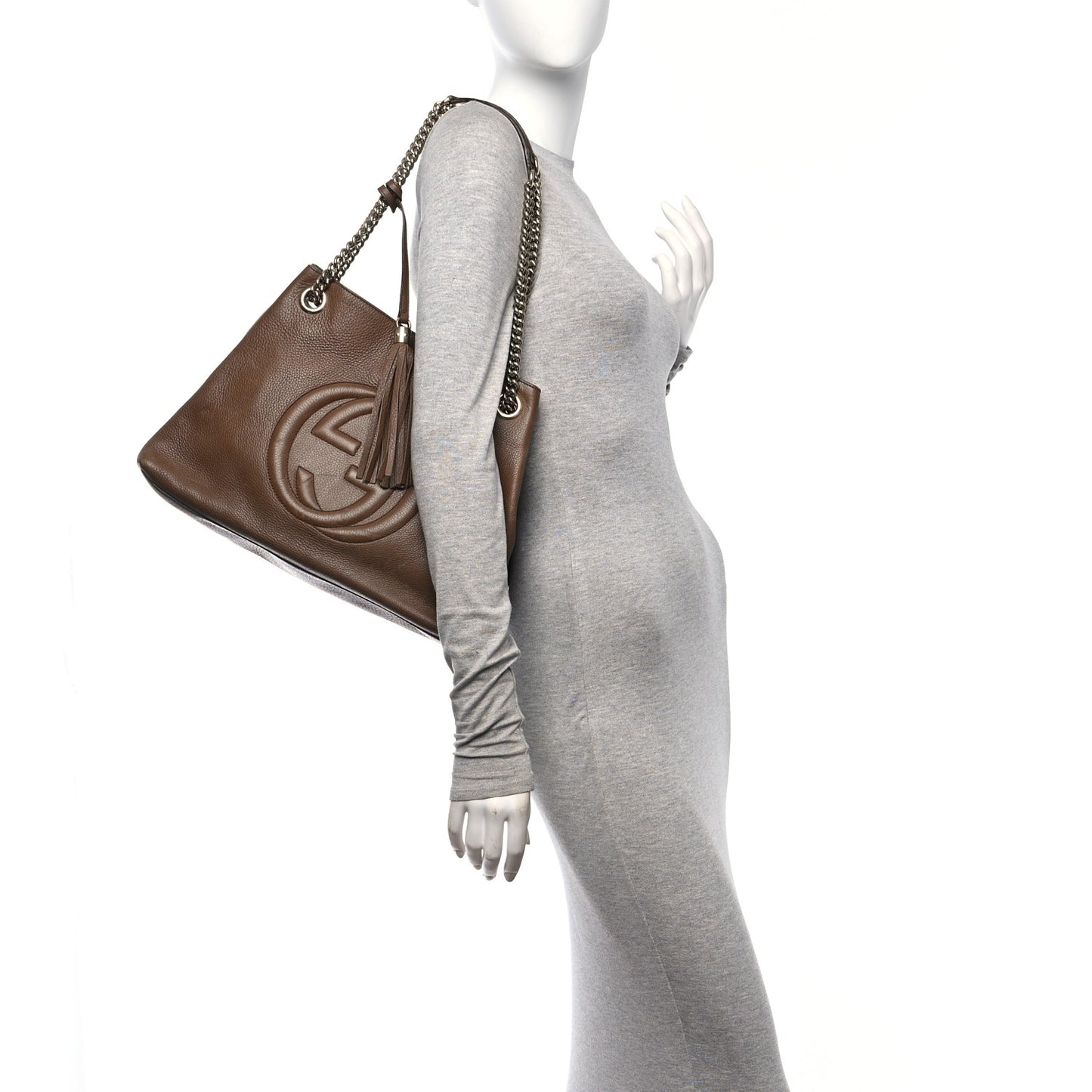 Pebbled Calfskin Medium Soho Chain Shoulder Bag Maple Brown