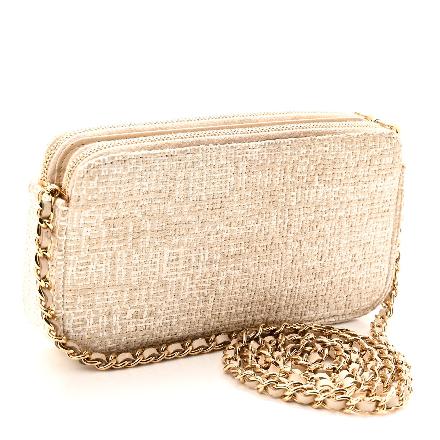 Canvas Small Deauville Clutch With Chain Light Beige