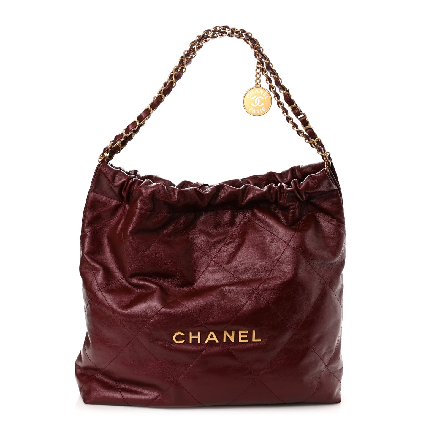 Metallic Calfskin Quilted Chanel 22 Burgundy
